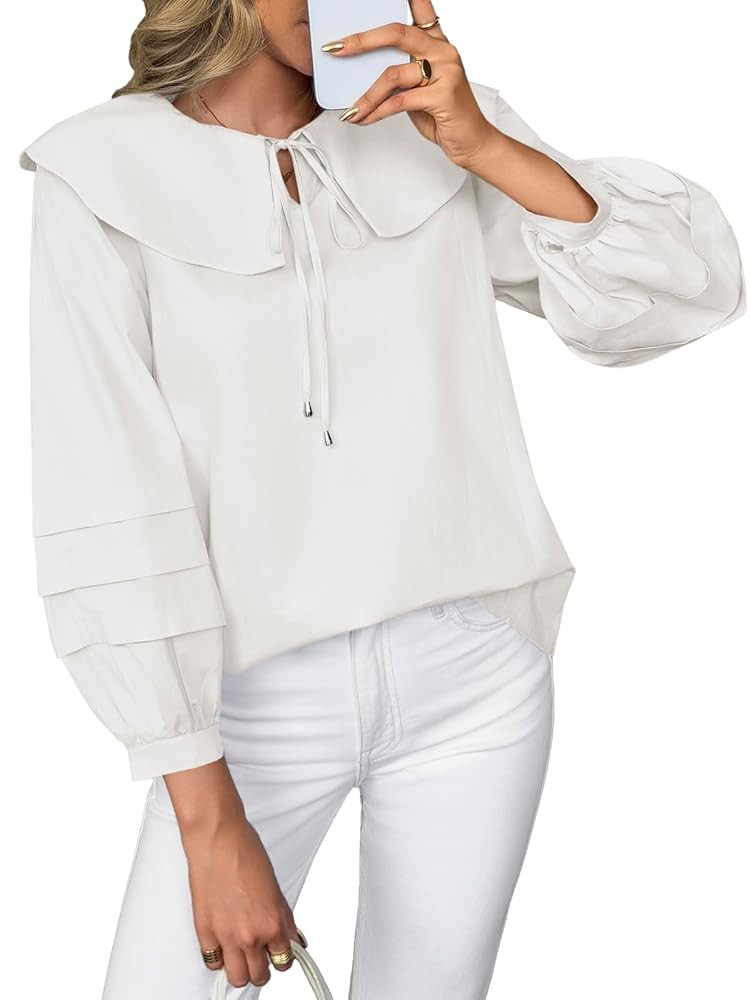 Cicy Bell Womens Peter Pan Collar Shirts Long Puff Sleeve Cotton Blouses Trendy Casual Loose Fit ... | Amazon (CA)