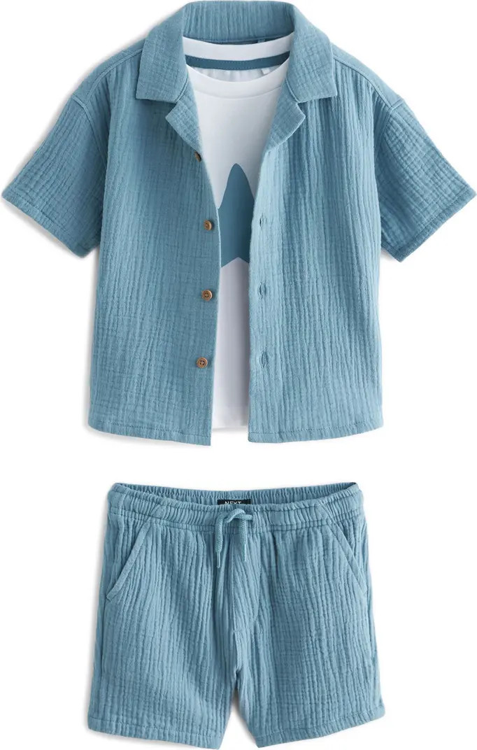 NEXT Kids' Cotton Camp Shirt, Shorts & Graphic T-Shirt Set | Nordstrom | Nordstrom