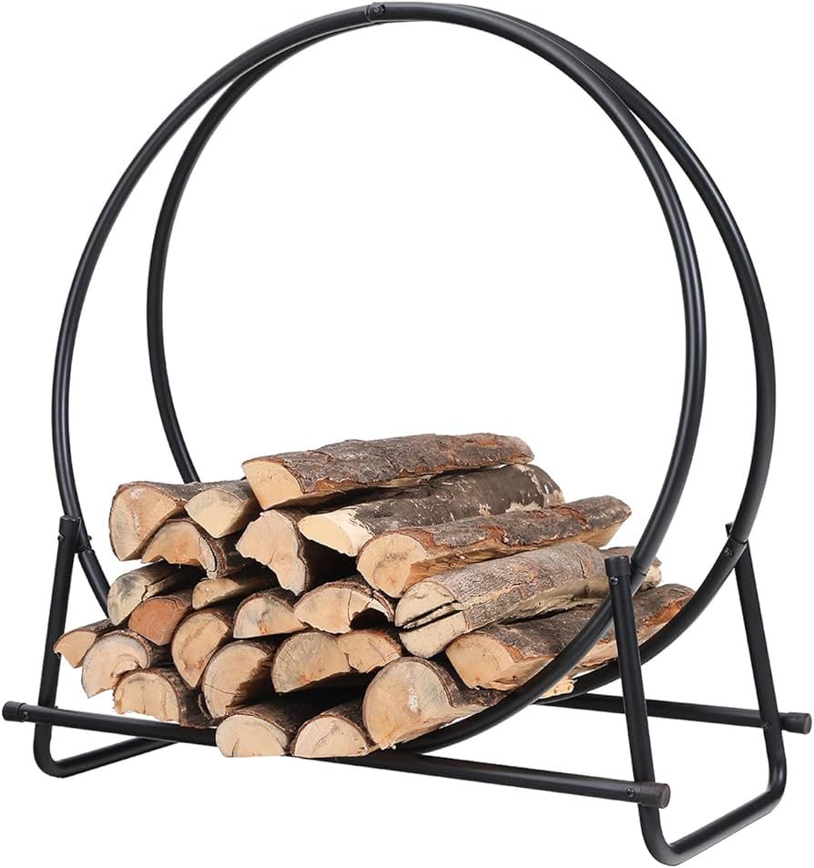 PHI VILLA 30 Inch Log Hoop Firewood Rack Curved Fireplace Wood Storage Holder Wood Stove Accessor... | Amazon (US)