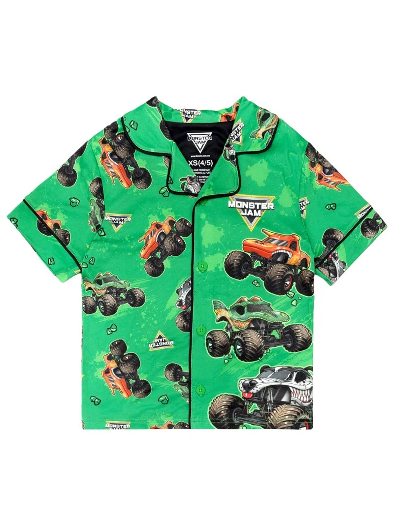 Monster Jam Boys 2-Piece Coat and Short Pajama Set, Sizes 4-12 | Walmart (US)