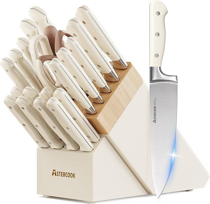 Knife Set,Astercook Kitchen Knife Set with Block 22-Piece Full Tang Stainless Steel Knives with S... | Amazon (US)