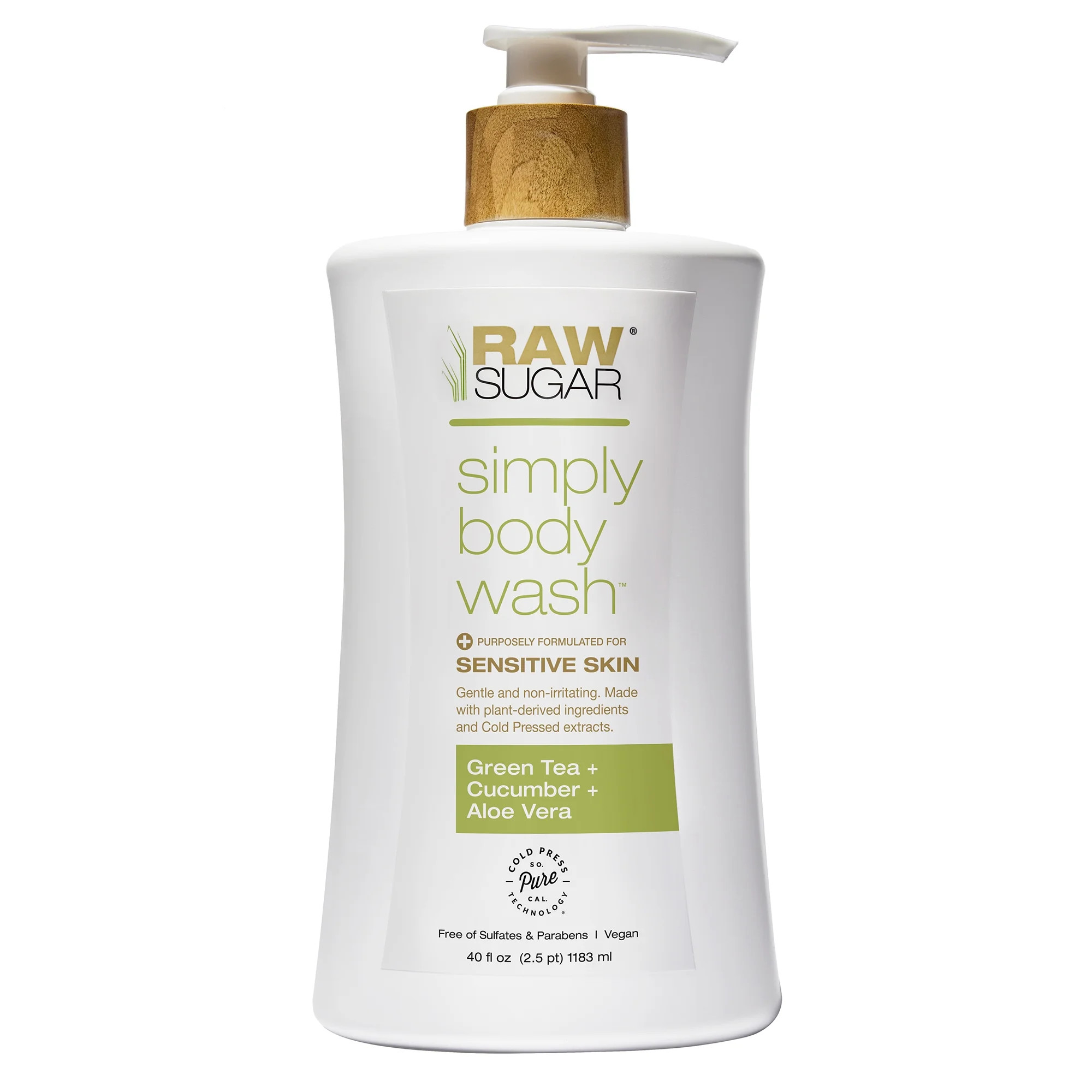 Raw Sugar Simply Body Wash for Sensitive Skin, Green Tea + Cucumber + Aloe Vera, 40 fl oz | Walmart (US)
