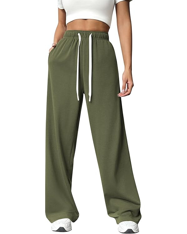 PINSPARK Wide Leg Sweat Pants High Waisted Baggy Sweatpants Casual | Amazon (US)