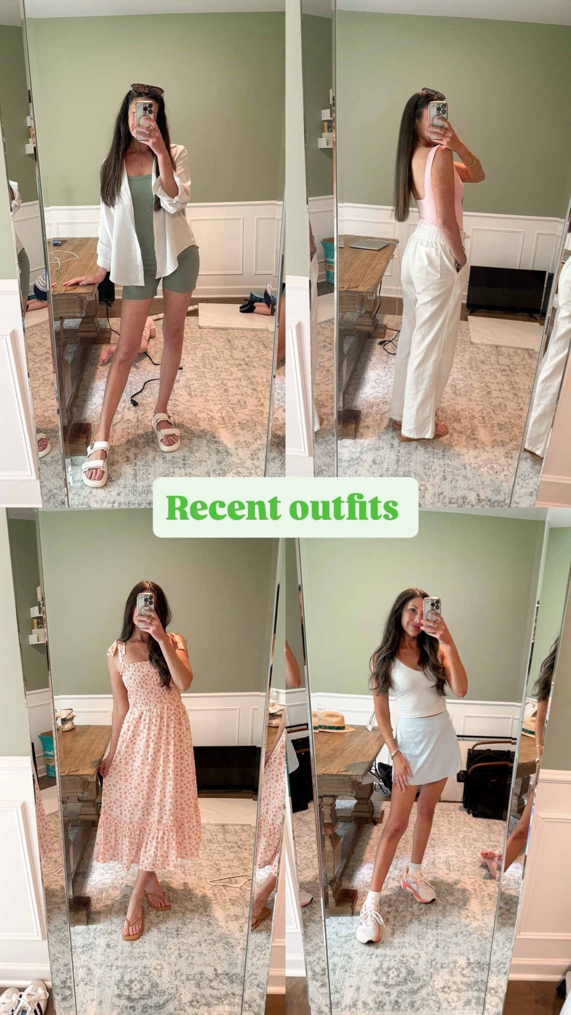 Recent outfits! Wearing size small in everything, I am 5’7
