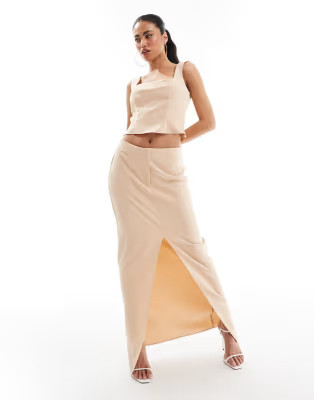 ASOS DESIGN formal maxi skirt & formal square neck top co-ord in taupe | ASOS (Global)