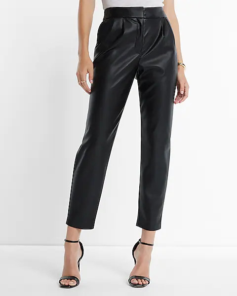 Super High Waisted Faux Leather Pleated Ankle Pant | Express
