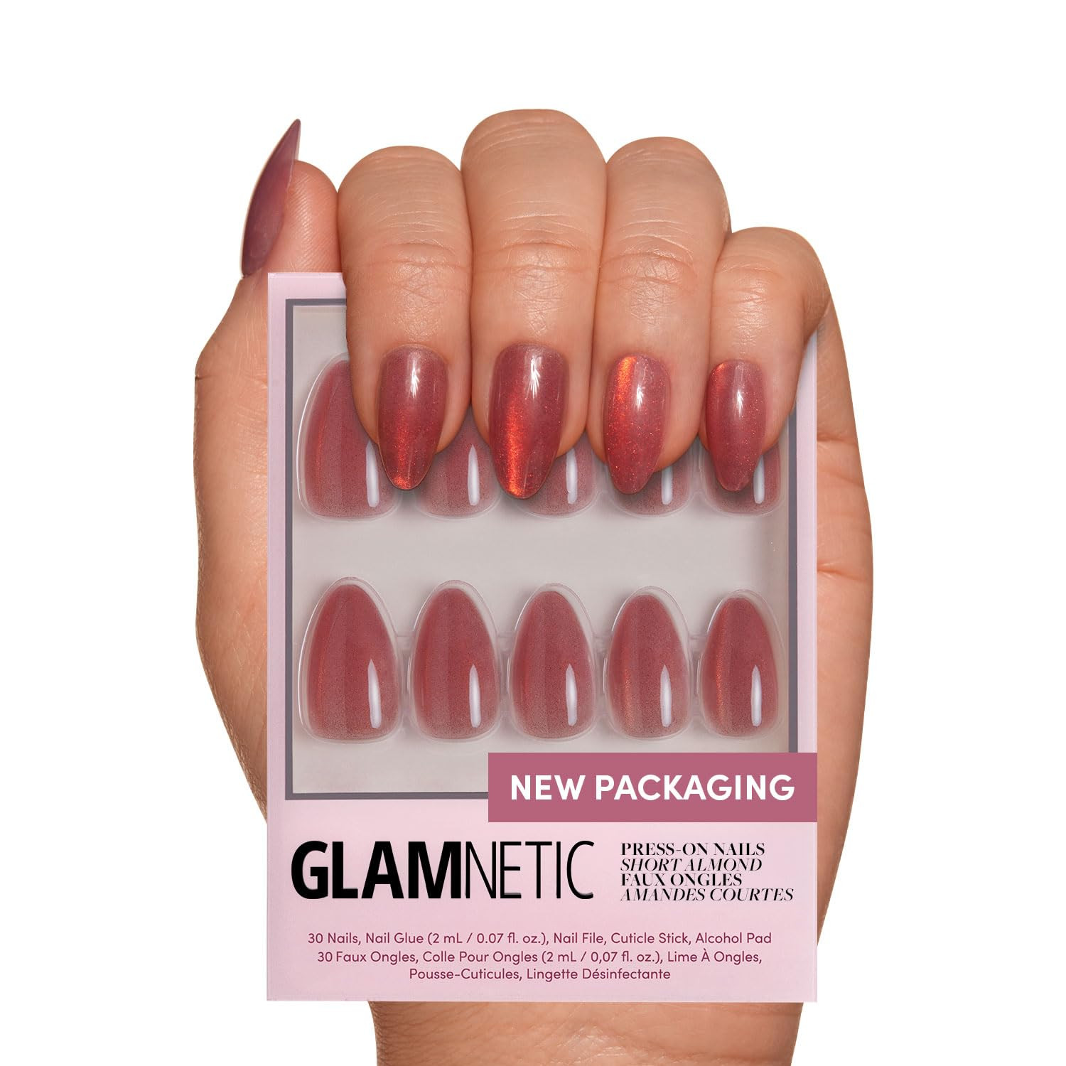 Glamnetic Press On Nails - Rose | Short Almond Rosy-Pink Nails with a Mesmerizing Metallic Finish... | Amazon (US)