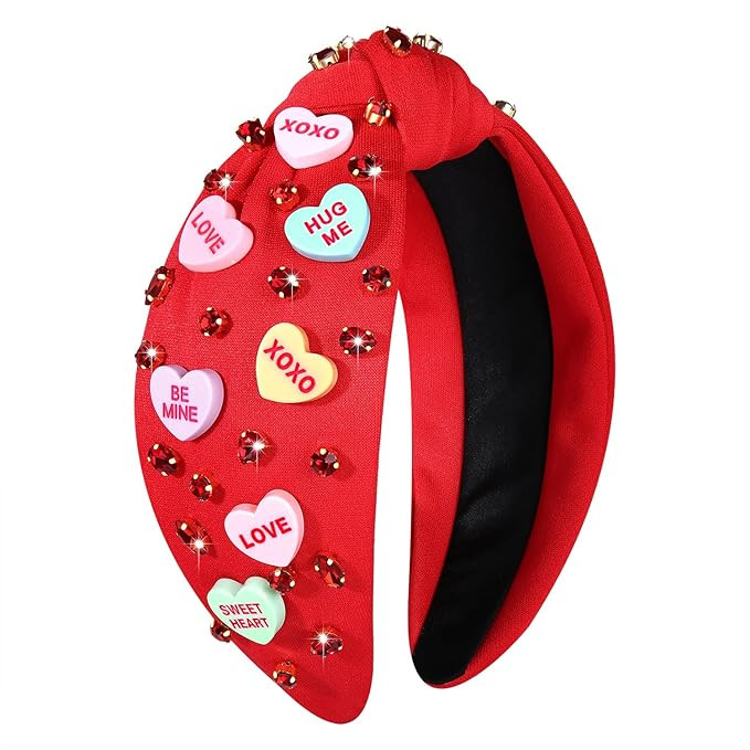 NVENF Women's Jeweled Crystal Rhinestone Knotted Heart Top Knot Hair Accessories (Letter 1 - Red) | Amazon (US)