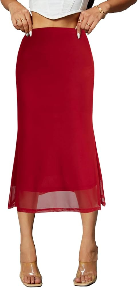 Avanova Women Mesh Mermaid Bodycon Skirts High Waisted Fishtail Midi Skirts | Amazon (US)