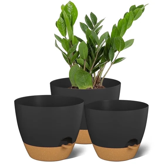FIASON 3 Pack 9/10/12 Inch Black Self-Watering Plant Pots Set, Plastic Planters with Drainage Hol... | Walmart (US)