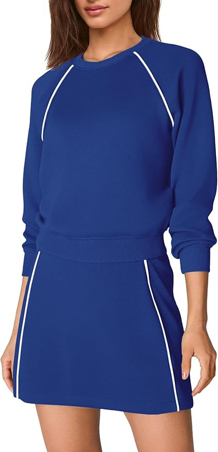 Nirovien Womens 2 Piece Workout Sets Athletic Skort Sets Active Tennis Outfits Crewneck Sweatshir... | Amazon (US)