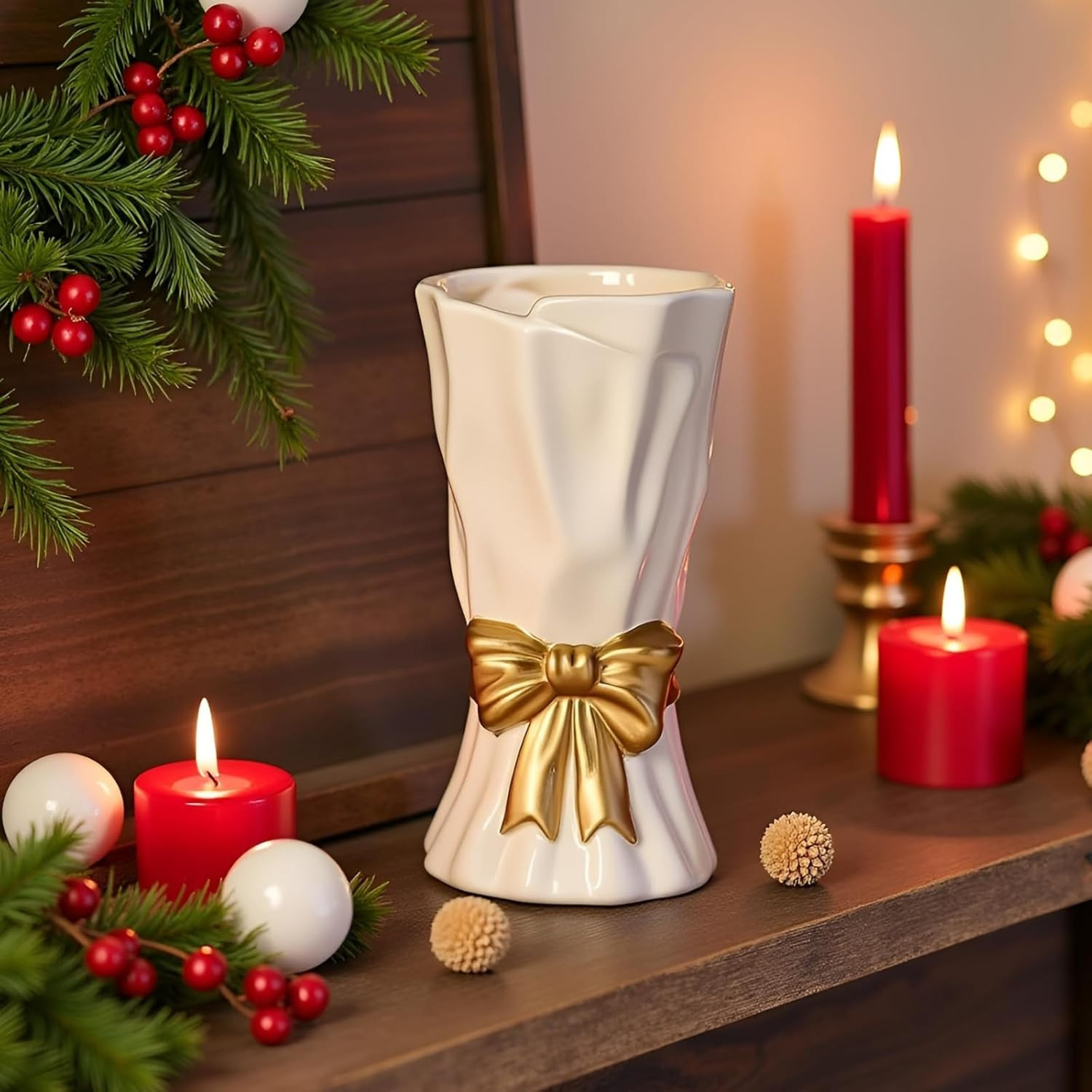 Bow Vase, White Flower Vase for Home Decor, White Ceramic Vases for Boho Style, 9.3 Inch Large Va... | Amazon (US)