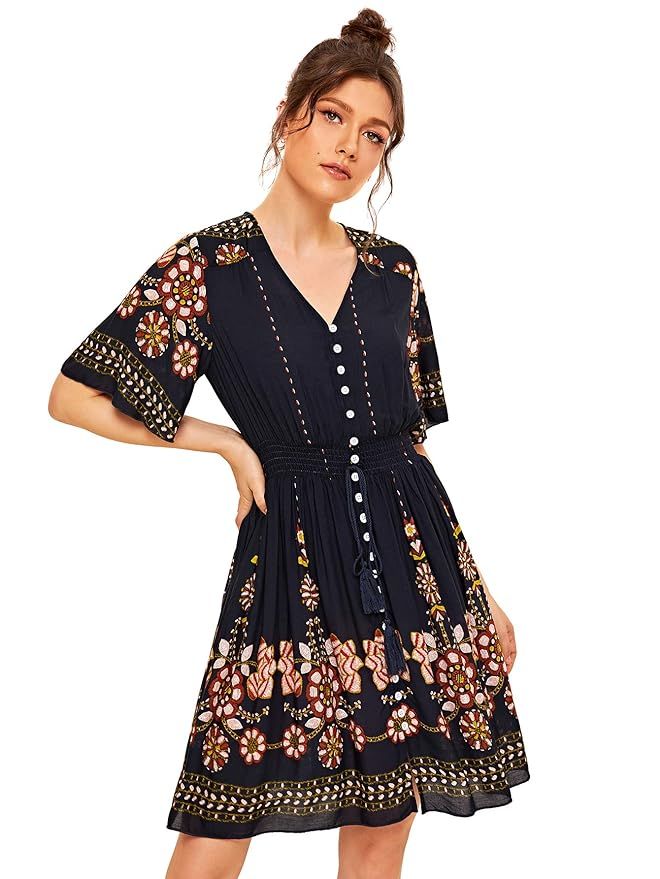 Milumia Women's Boho Button Up Split Floral Print Flowy Party Dress | Amazon (US)
