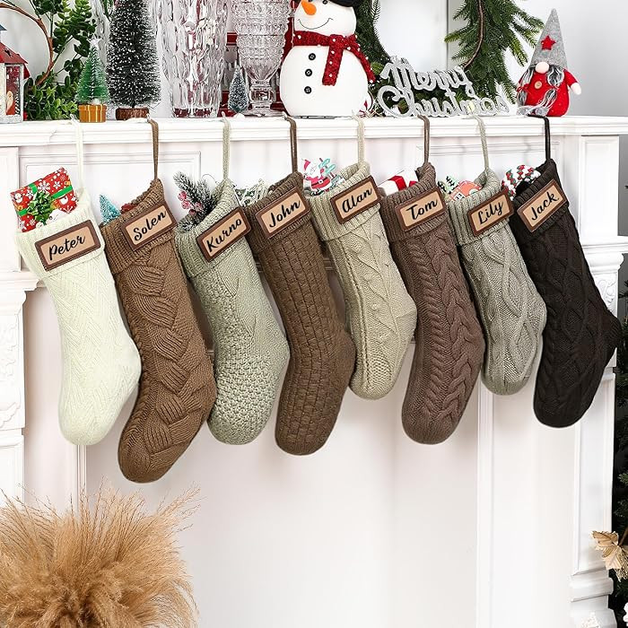 8 Pack Neutral Christmas Stockings Bulk 18 inch Rustic Plush Faux Fur Knitted Fireplace Xmas Stoc... | Amazon (US)