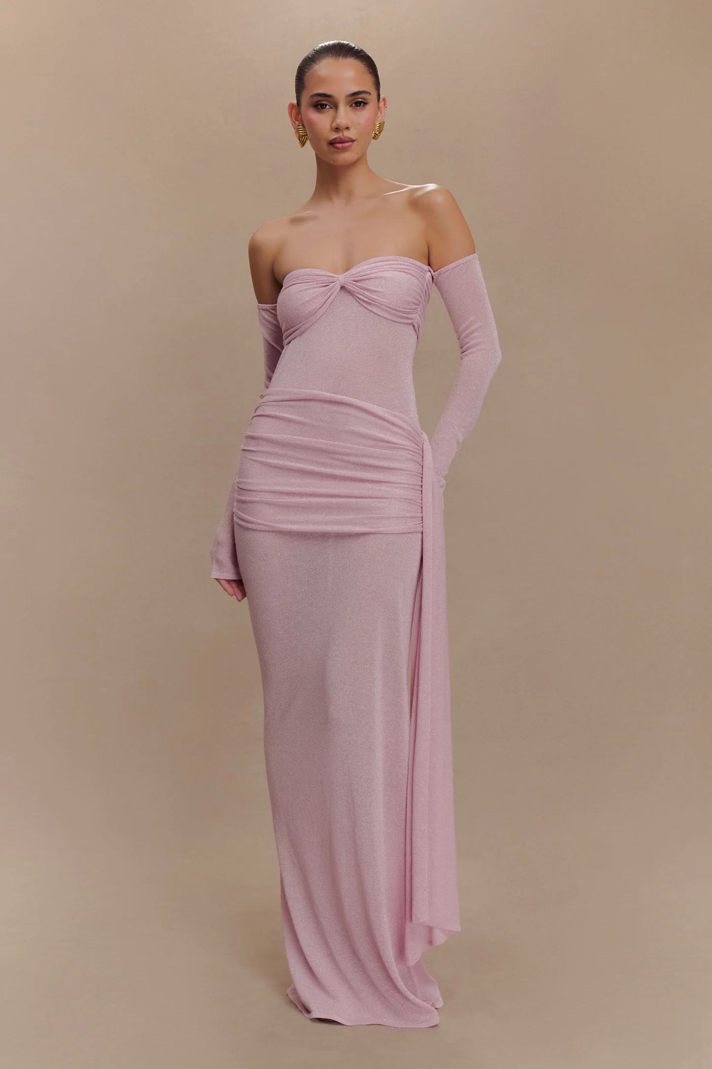 Metallic Knit Maxi Dress - Baby Pink | MESHKI US