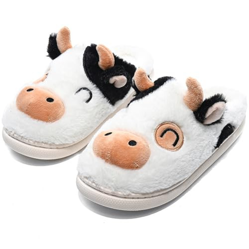 Flexwin Cow Slippers for Women, Animal Slippers Furry Cozy, Cute House Shoes with Memory Foam | Amazon (US)