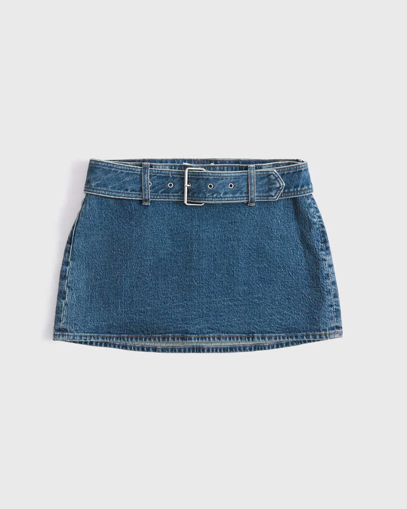 Abercrombie & Fitch Women's Curve Love Mid Rise Belted Denim Mini Skort in Medium - Size 30 | Abercrombie & Fitch (US)