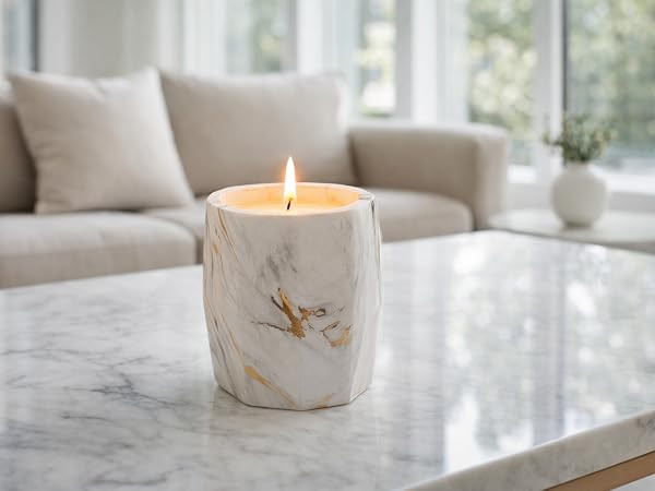 Marbled Candle Jar in White and Gold, 11 Oz by Aria Home | Amazon (US)