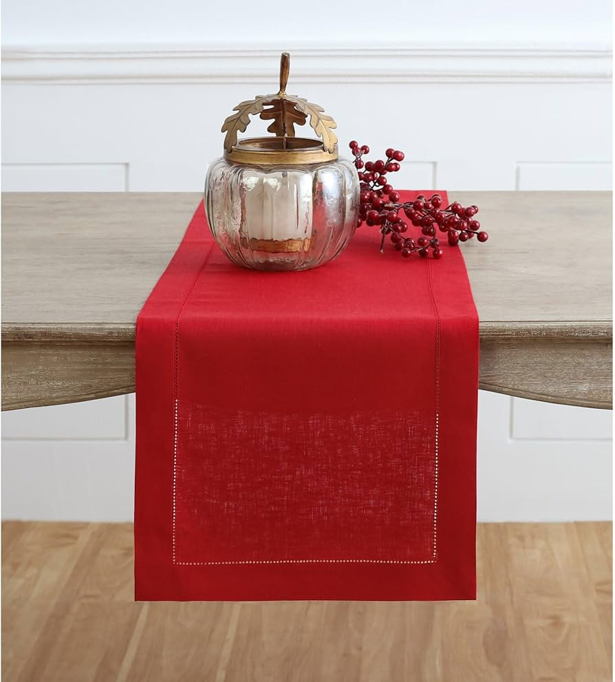 Solino Home Linen Red Table Runner 36 Inches - Classic Hemstitch, 100% Pure Linen Coffee Table Ru... | Amazon (US)