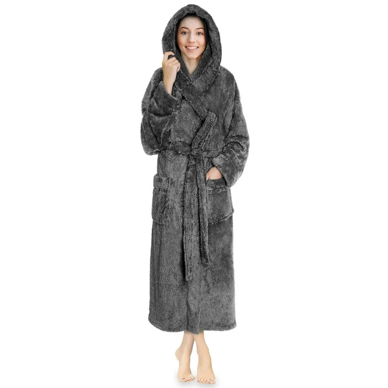 PAVILIA Women Hooded Plush Soft Robe | Fluffy Warm Fleece Sherpa Shaggy Bathrobe (S/M, Gray) | Walmart (US)