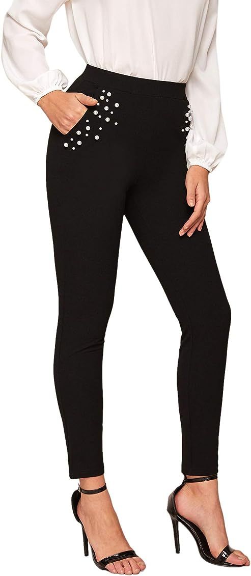 SweatyRocks Women's Casual Skinny Leggings Stretchy High Waisted Work Pants | Amazon (US)