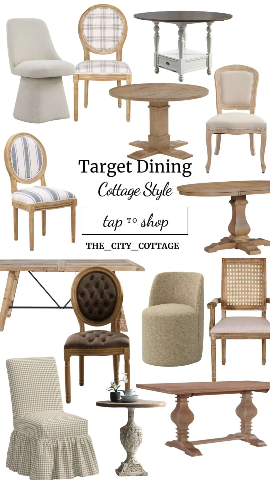If you love that French country meets modern traditional look, these Target dining tables and chairs are giving effortless charm. 

Think ruffle slipcover chairs, gingham + stripe upholstery, tufted details, rounded shoulders, and rustic wood + concrete pedestal tables that feel straight out of a Nancy Meyers movie.

From oval farmhouse tables to round rustic styles and even counter-height storage options, this edit is perfect for creating a cozy, layered dining room that feels elevated but still inviting. 

Mix slipcovered chairs with a natural wood table or go full French country with a round pedestal + crown-back chairs for that “city cottage” aesthetic.

Save this for your dining room refresh ✨
#LTKhome #TargetHome #TargetFinds #DiningRoomDecor #CityCottage #FrenchCountryStyle #CottageStyle #ModernTraditional #NancyMeyersAesthetic #DiningTable #DiningChairs #SlipcoveredChairs #FarmhouseDining #RoundDiningTable #RusticDecor #TraditionalHome #CozyHomeStyle #HomeInspo #AffordableHomeDecor #ViralHomeFinds 

 #LTKmorningroutine #LTKHome