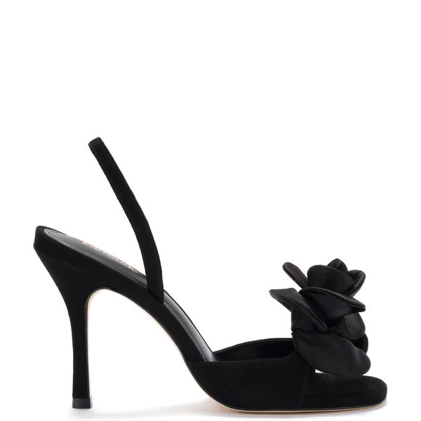 Salma Sandal In Black Suede and Satin | Larroude