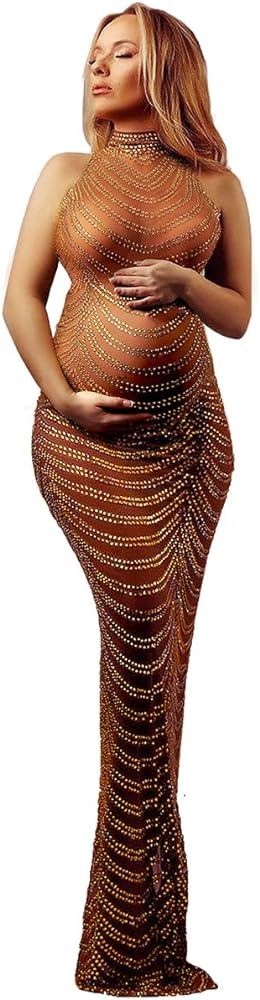 Dedysler Maternity Photography Gown Sleeveless Sexy Shiny Rhinestone Photoshoot Dress for Baby Sh... | Amazon (US)