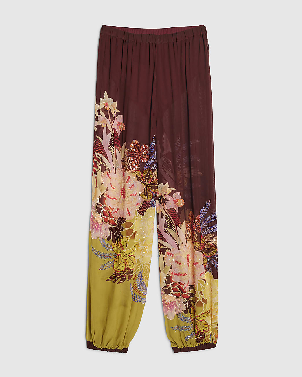 Brown Balloon Floral Print Trousers | River Island UK & IE