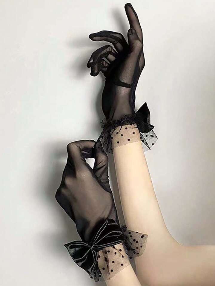 1pair Vintage Women Net Mesh Bow Decor Lace Gloves, For Evening Dress/Formal Attire | SHEIN USA | SHEIN