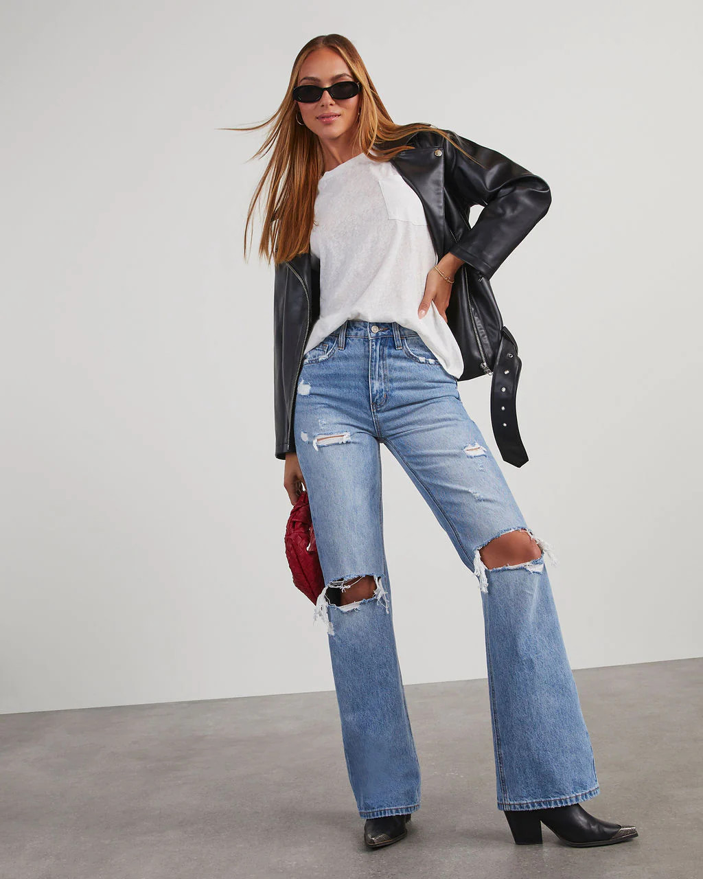 Lenny High Rise 90s Distressed Wide Leg Jeans | VICI