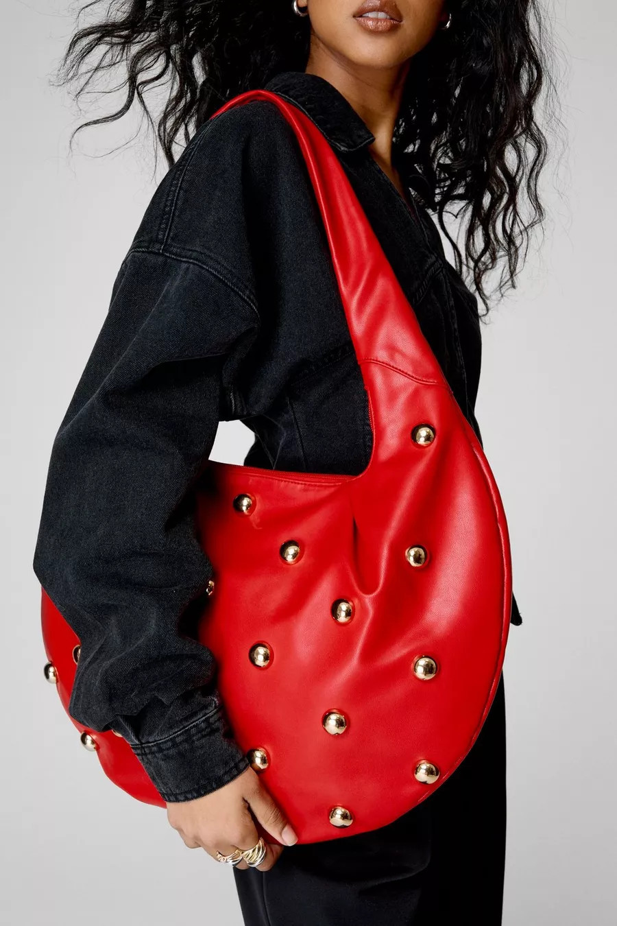 Faux Leather Dome Stud Slouchy Day Bag | Nasty Gal US