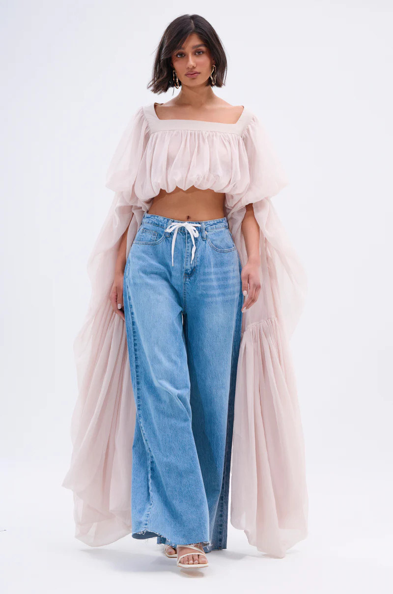 AKIRA Slouchy Square Neck Long Sleeve Blouse Top | Size Large | AKIRA