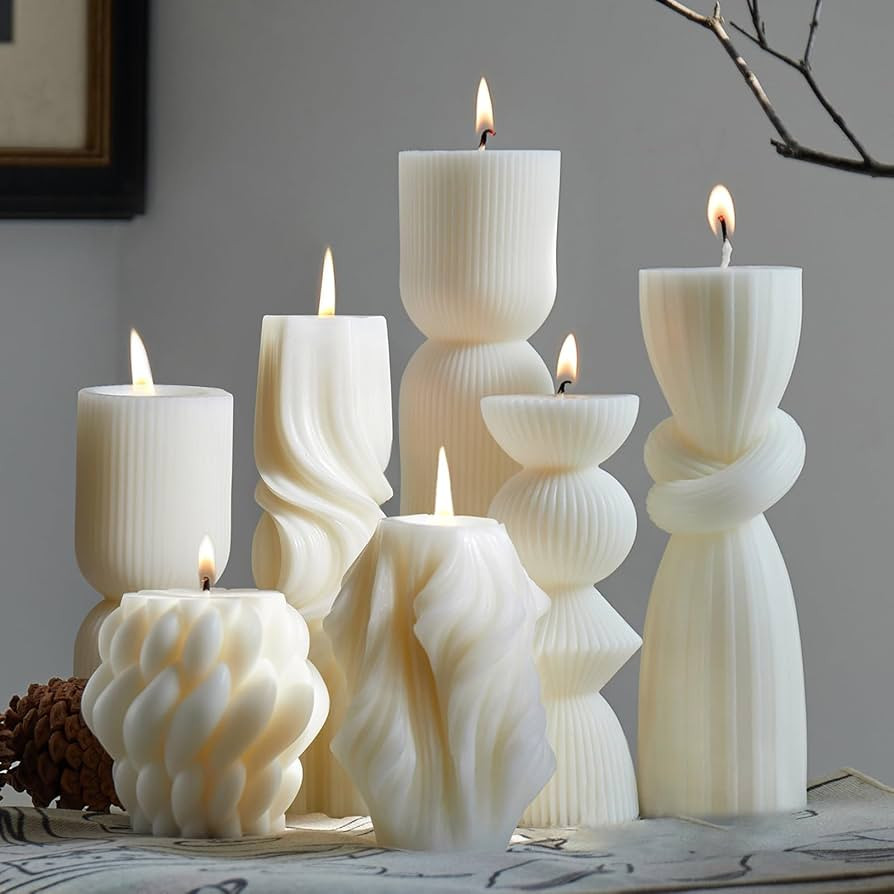 Amazon.com: 7-Pack Pillar Candles - Soy Wax Handmade Ribbed Candles for Home Decor, Housewarming ... | Amazon (US)