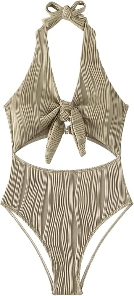 Floerns Women's Color Block Monokini Swimwear Cut Out Front One Piece Swimsuit | Amazon (US)