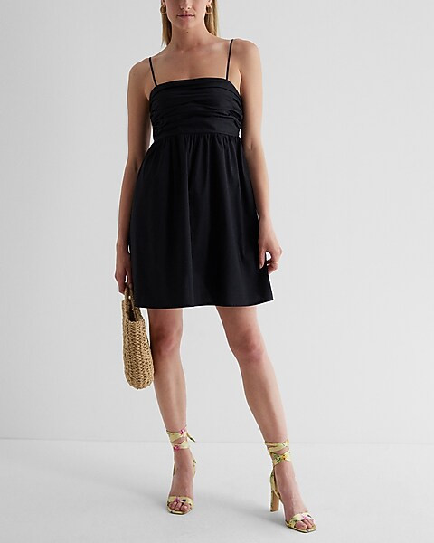 Square Neck Ruched Mini Babydoll Dress | Express