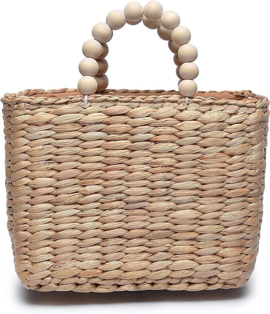 Ann & Bryan Designer Water hyacinth Handbags for Women Handmade Artisan Purse with Wooden Beaded Han | Amazon (US)