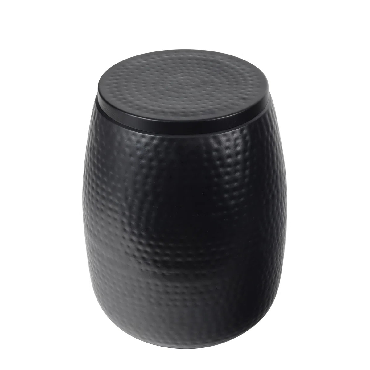 Merida 15" Modern Rustic Hammered Metal Drum Storage Side Table with Lid | Wayfair North America