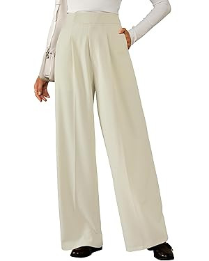 Arach&Cloz Women's Wrinkle-Free Pleated Business Wide Leg Pants Fall 2025 | Amazon (US)