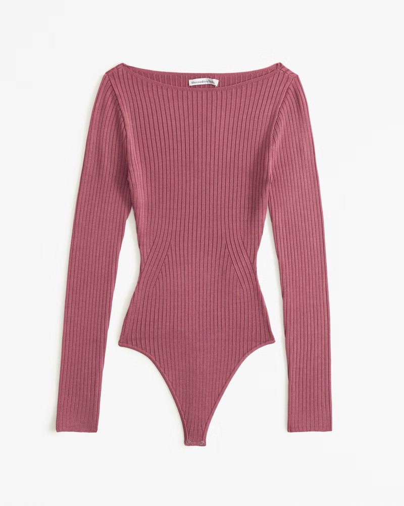 Long-Sleeve Glossy Slash Bodysuit | Abercrombie & Fitch (US)