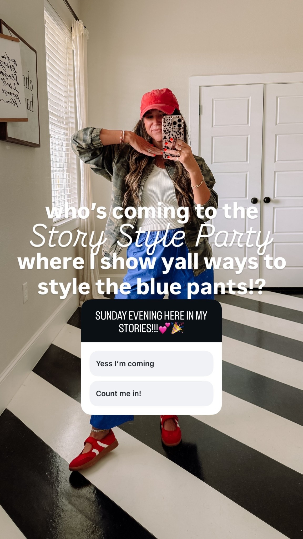 Blue pants: xs 
White ribbed tank: s; size up for more length or get long
@Walmart camo bomber jacket: s
Red mary jane sneakers: 6; size up if between 

Story Style Party who’s coming to the

where I show yall ways to style the blue pants!?

#LTKootd #LTKOver40 #LTKPetite