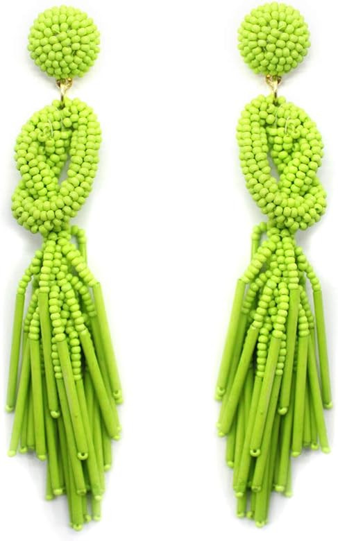 Handmade Beaded Solid Color Post Statement Earrings for Women Girl All Season 4 inch Long | Amazon (US)