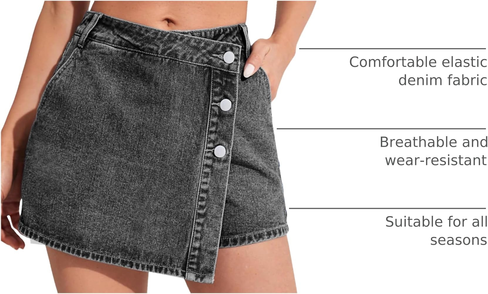 WDIRARA Women's High Waisted Button Front Denim Skort Asymmetrical Hem Skirt Shorts | Amazon (US)