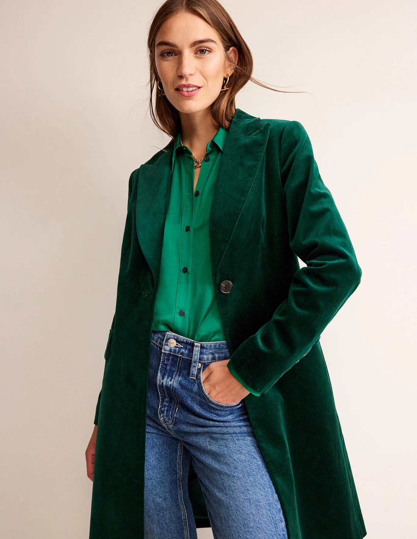 Canterbury Velvet Coat - Emerald Night | Boden (UK & IE)