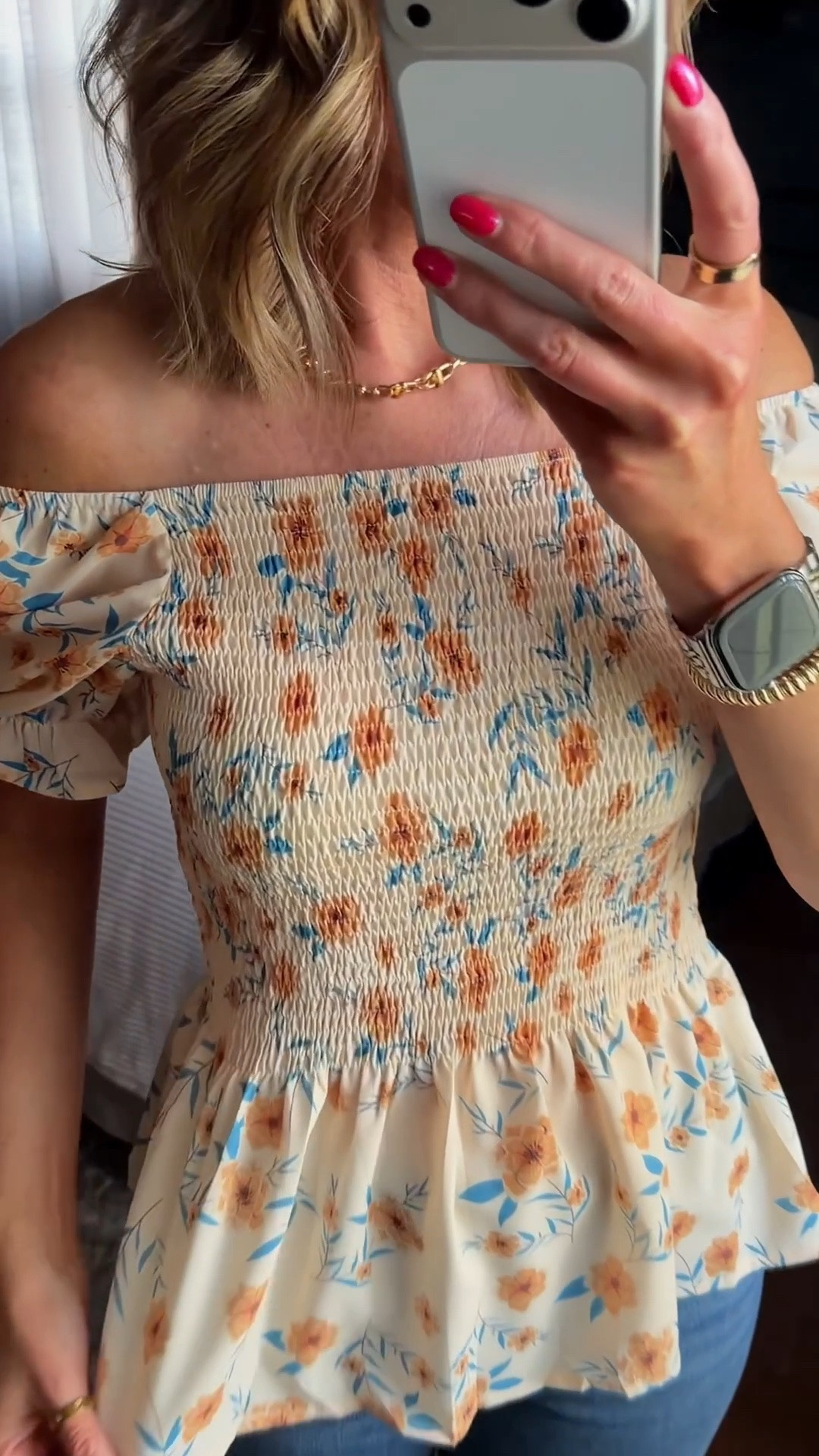 Darling Summer top. Can be worn on or off the shoulders. 
Wearing medium

#LTKSeasonal #LTKOver40 #LTKootd