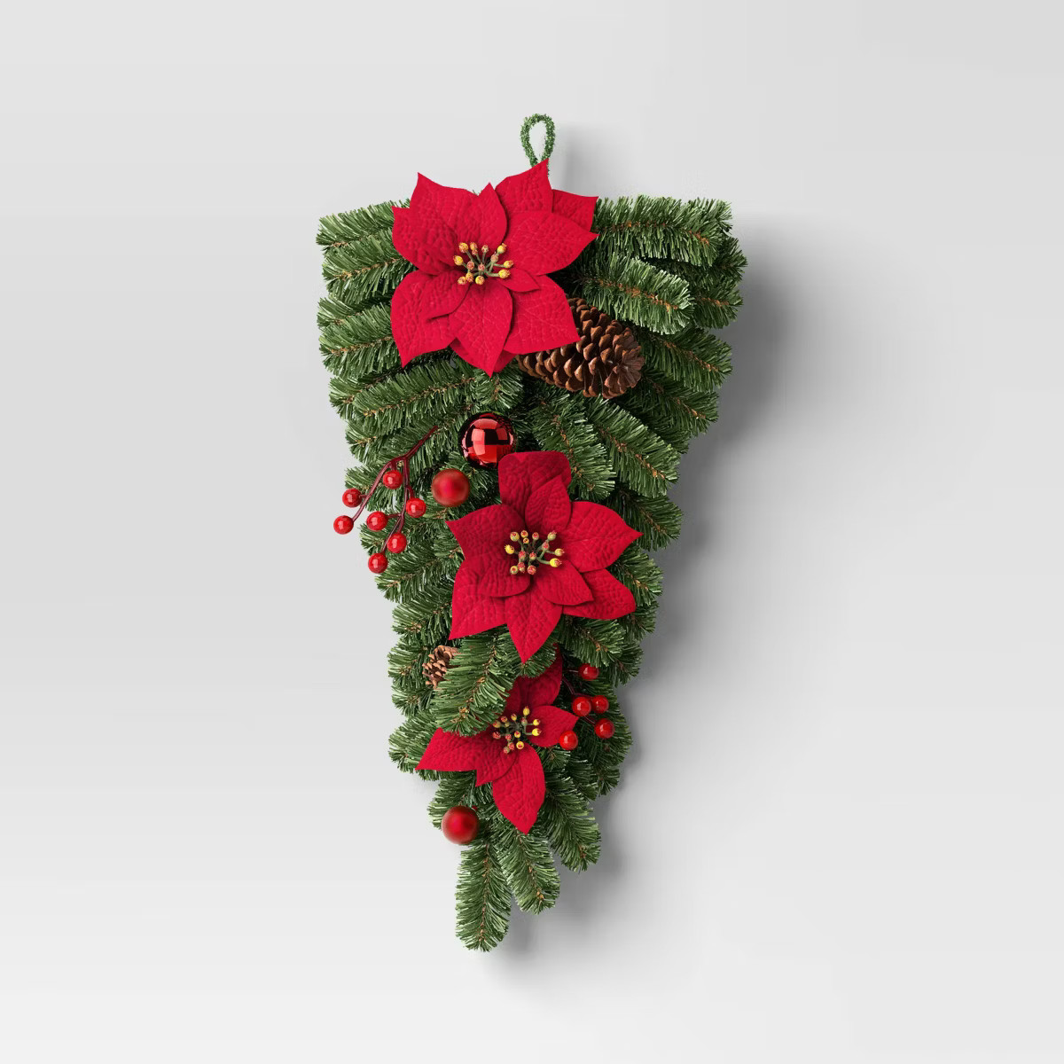 28" Decorated Pine and Poinsettia Flowers Hanging Christmas Artificial Swag - Wondershop™ | Target