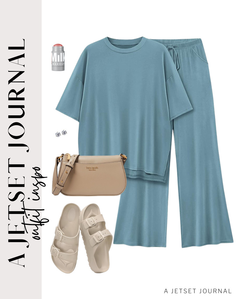 For your casual morning routine, pair this blue-gray lounge set with these cozy shevalues comfort sandals and a kate spade crossbody bag. Remember to style it with cubic zirconia stud earrings for a tiny touch of detail. 

#LTKSeasonal #LTKSaleAlert #LTKTravel
 

 