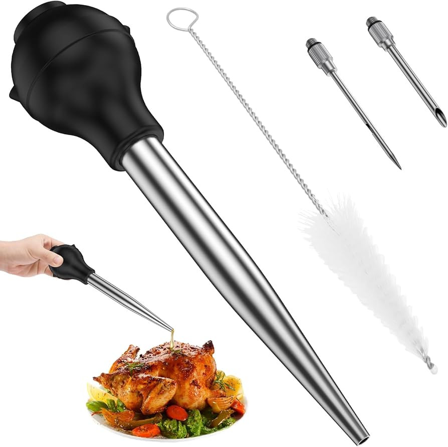 Stainless Steel Turkey Baster Commerical Grade Quality Rubber Bulb Including Marinade Injector Ne... | Amazon (UK)