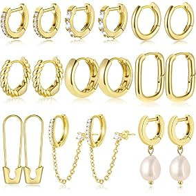 9 Pairs Small Gold Huggie Hoop... | Amazon (US)