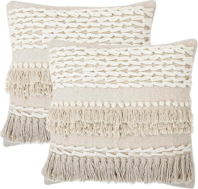 REDEARTH · Tufted Throw Pillow Cushion Covers - Boho Textured Woven Decorative Cases Set for Cou... | Amazon (US)